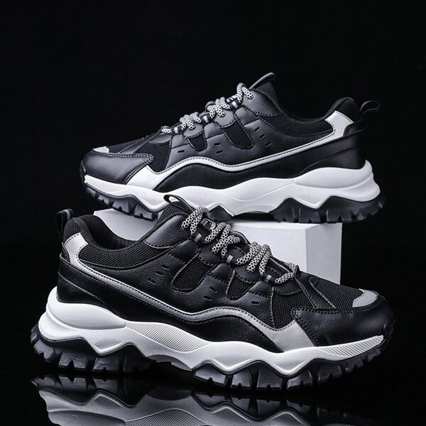 

Men Lace-up Front Mesh Panel Sneakers, Black