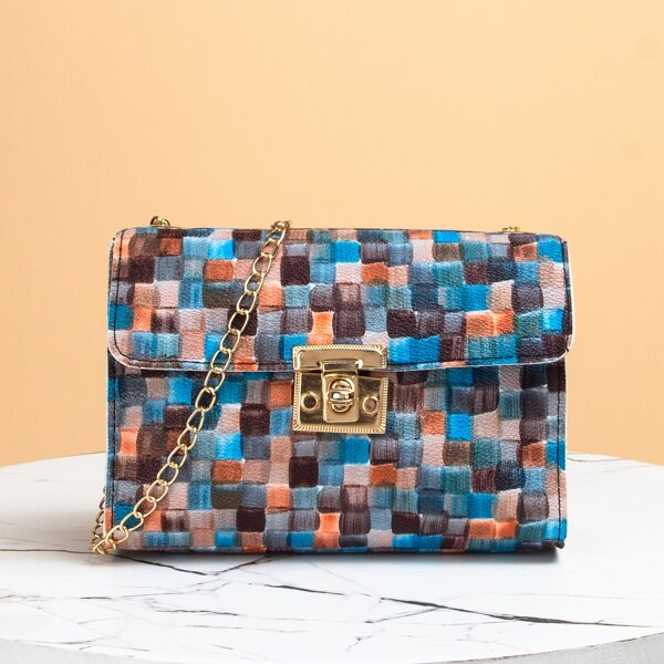 

Colorful Turn-Lock Chain Bag, Multicolor