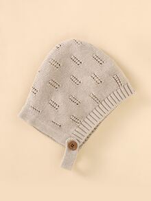 Baby Unisex Solid Button Detail Knit Romper With Hat