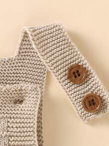 Baby Unisex Solid Button Detail Knit Romper With Hat