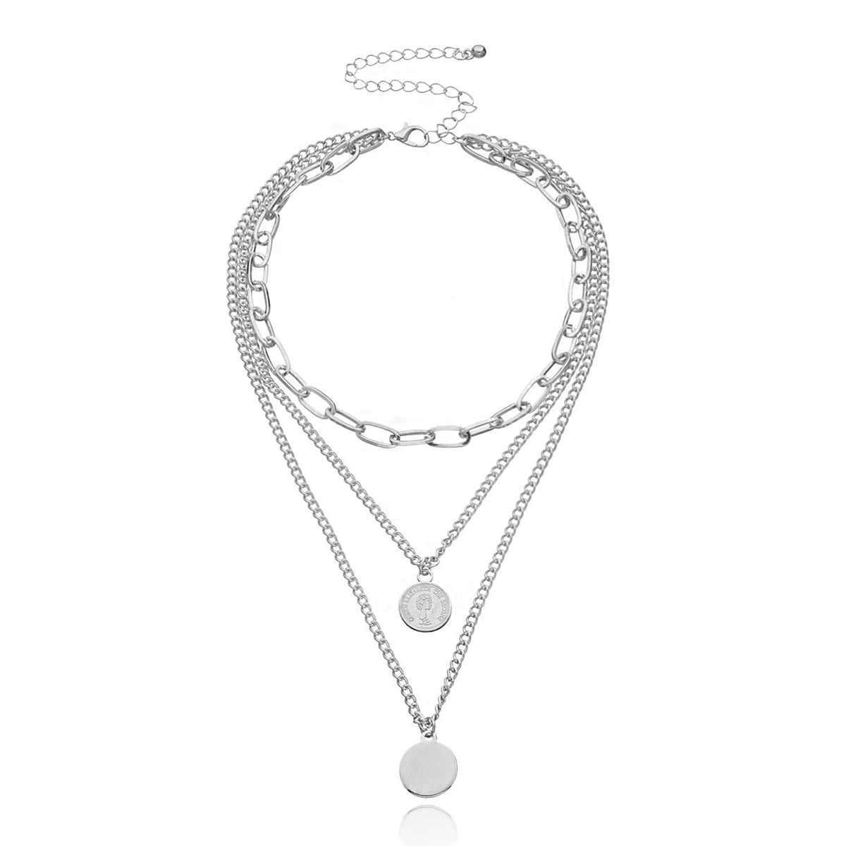 

Coin Charm Layered Necklace, Silver