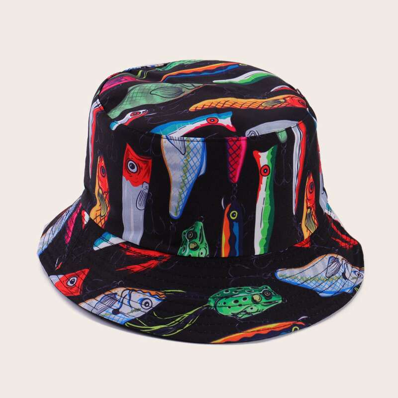 

Guys Cartoon Fish Bucket Hat, Black