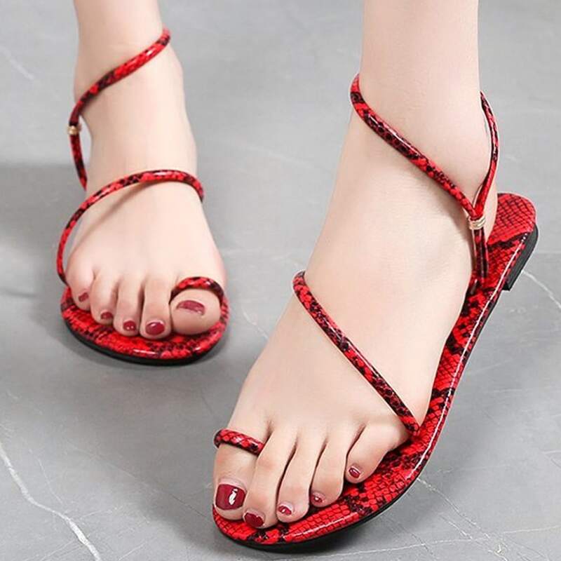 

Snakeskin Toe Ring Sandals, Red