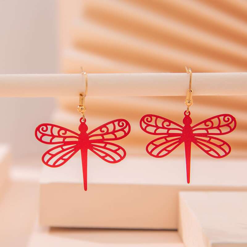 

Dragonfly Drop Earrings, Red