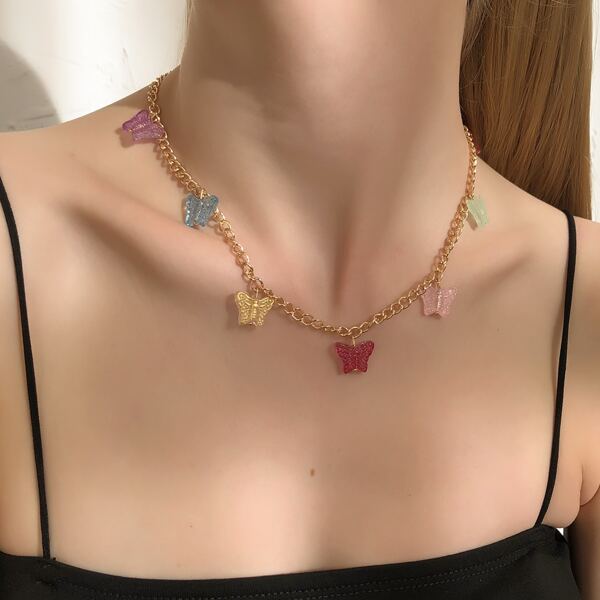 

Butterfly Charm Necklace, Multicolor