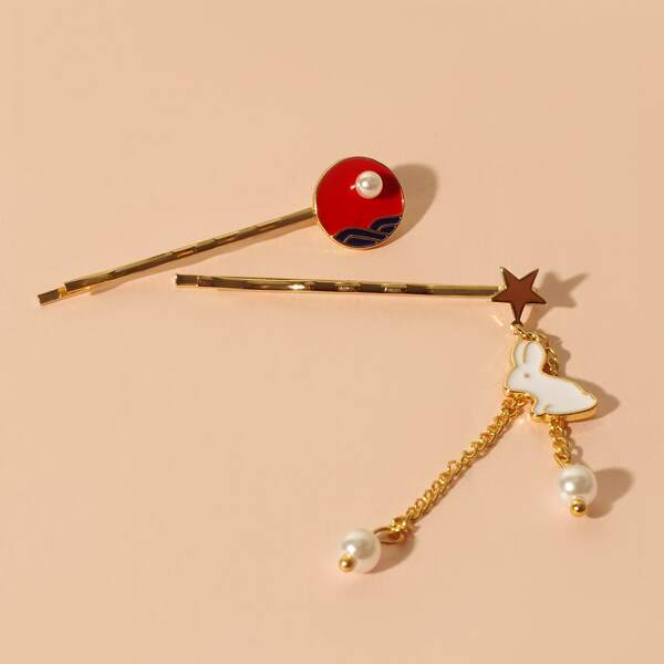 

2pcs Toddler Girls Faux Pearl Decor Hair Clip, Multicolor