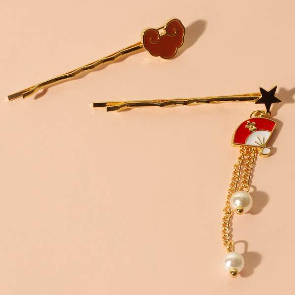 

2pcs Toddler Girls Faux Pearl Decor Hair Clip, Multicolor
