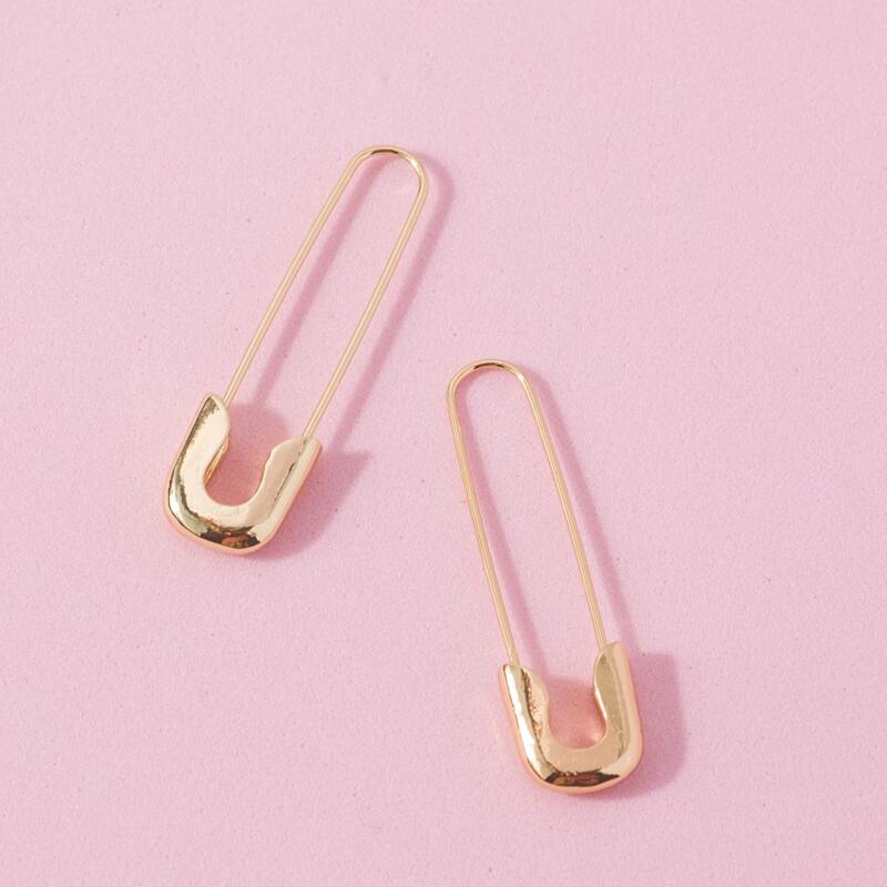 

Safety Pin Drop Earrings, Gold