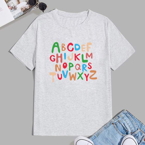 

Men Letter Graphic Tee, Light grey