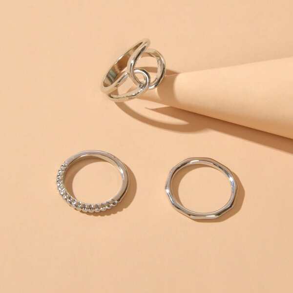 

3pcs Twist Design Ring, Silver