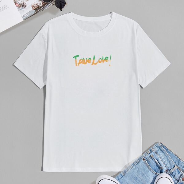 

Men Letter Graphic Crew Neck Tee, White