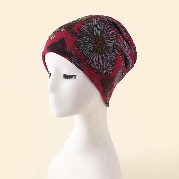 

Flower Print Hat, Burgundy