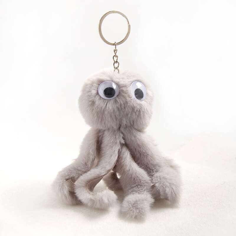 

Fuzzy Octopus Charm Keychain, Grey