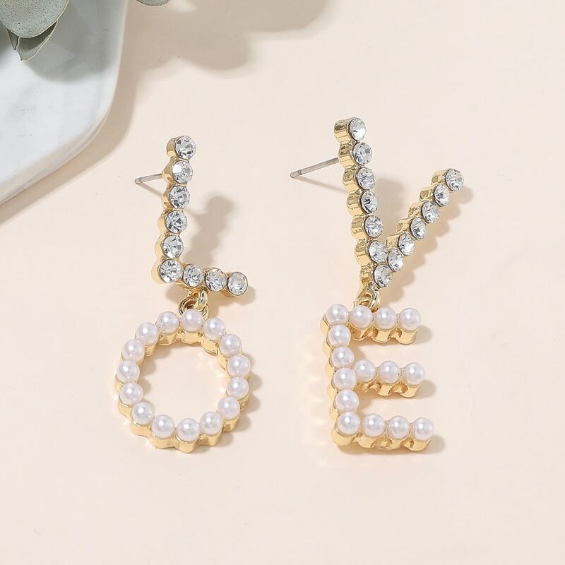 

Rhinestone Letter Drop Earrings, White