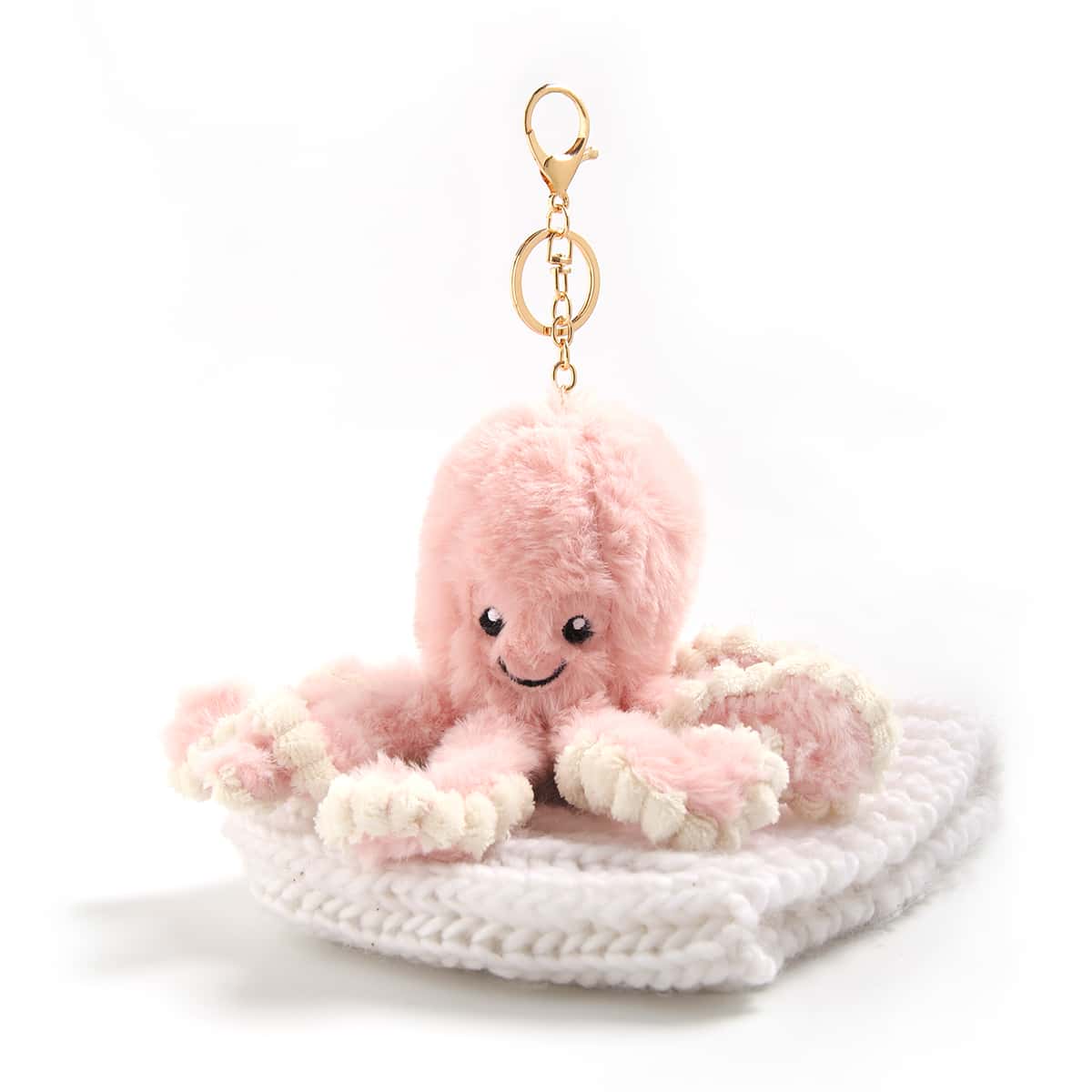 

Fuzzy Octopus Charm Keychain, Baby pink