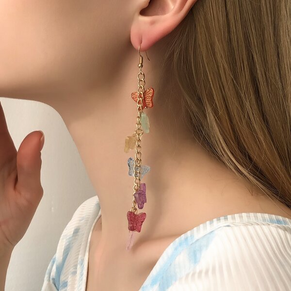 

Butterfly Decor Long Chain Drop Earrings, Multicolor