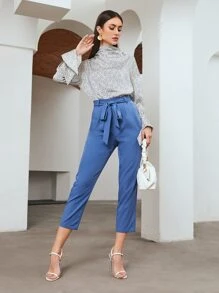 Modelyn Allover Plants Print Mock Neck Satin Top