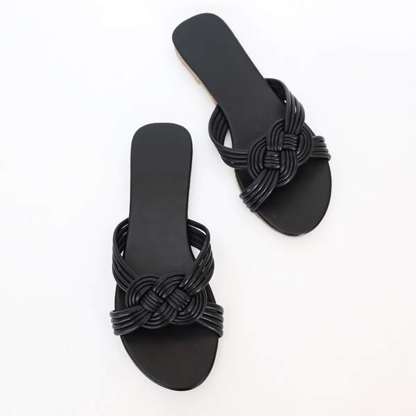

Woven Slide Sandals, Black