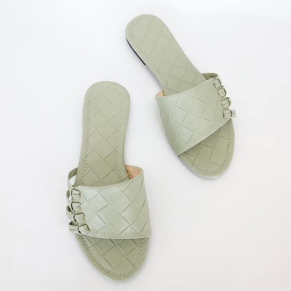 

Woven Pattern Slide Sandals, Green