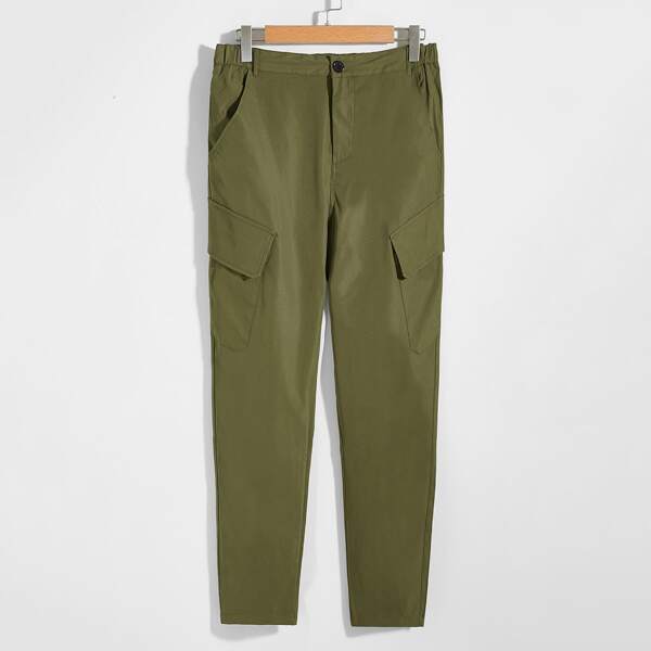 

Men Solid Flap Pocket Cargo Pants, Army green