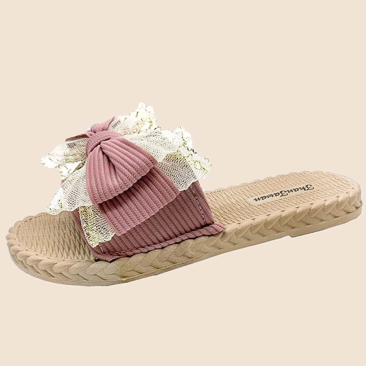 

Mesh Bow Slide Sandals, Dusty pink