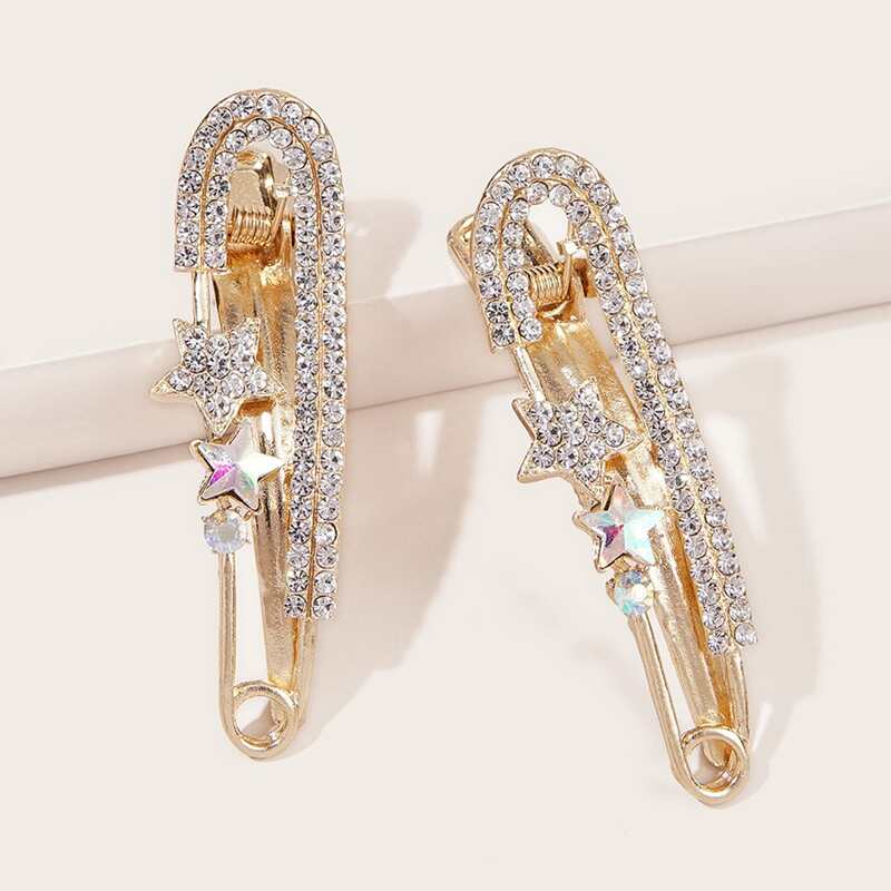 

2pcs Rhinestone Star Decor Hair Clip, Multicolor