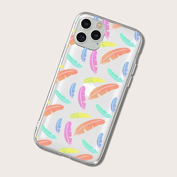 

Feather Print Clear iPhone Case, Multicolor