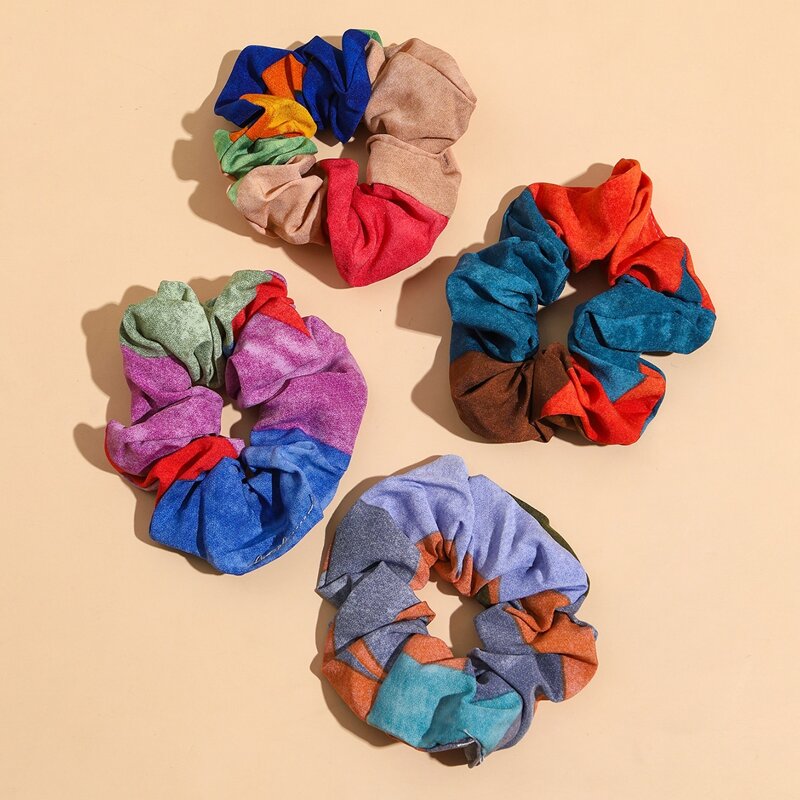 

4pcs Allover Print Scrunchie, Multicolor