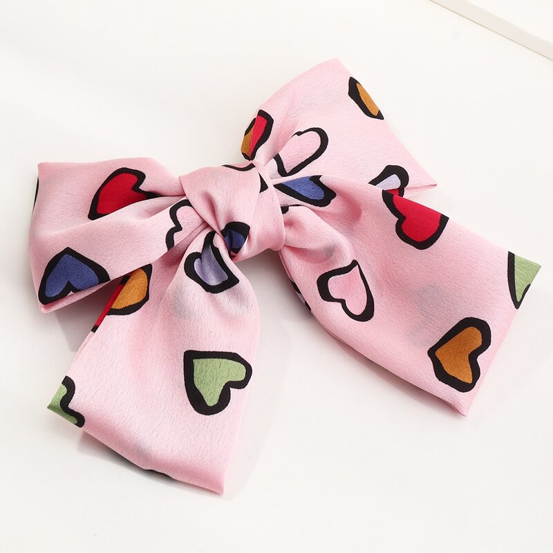 

Heart Print Bow Hair Clip, Pink