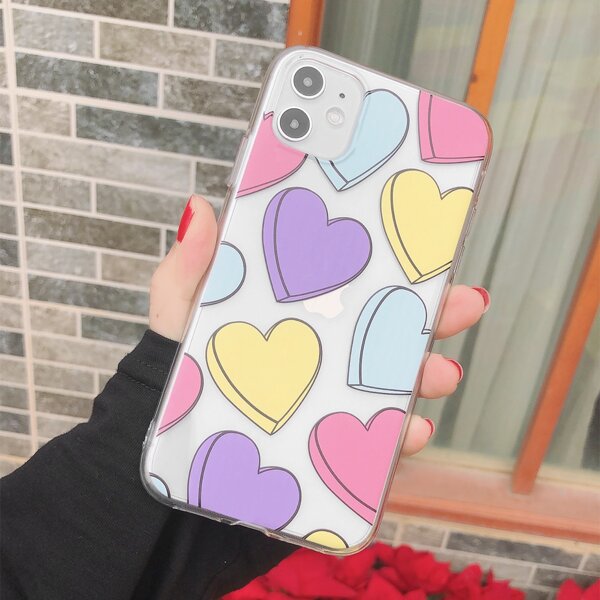 

Heart Print Clear iPhone Case, Multicolor