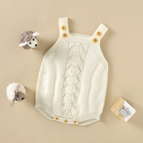 

Baby Unisex Solid Button Detail Knit Bodysuit, Beige