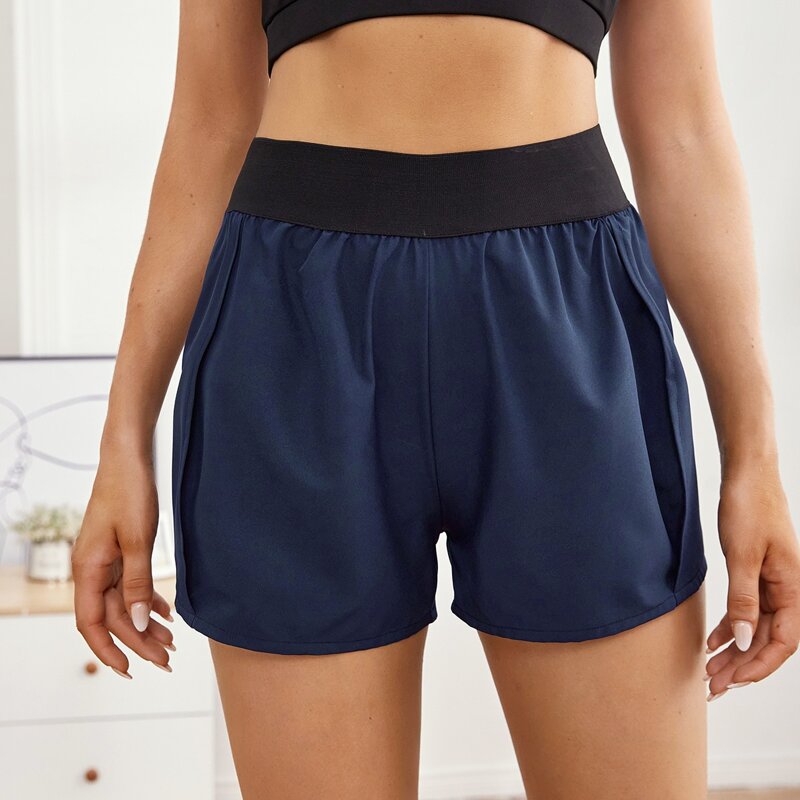 

Wide Band Elastic Waist Sports Shorts, Navy blue