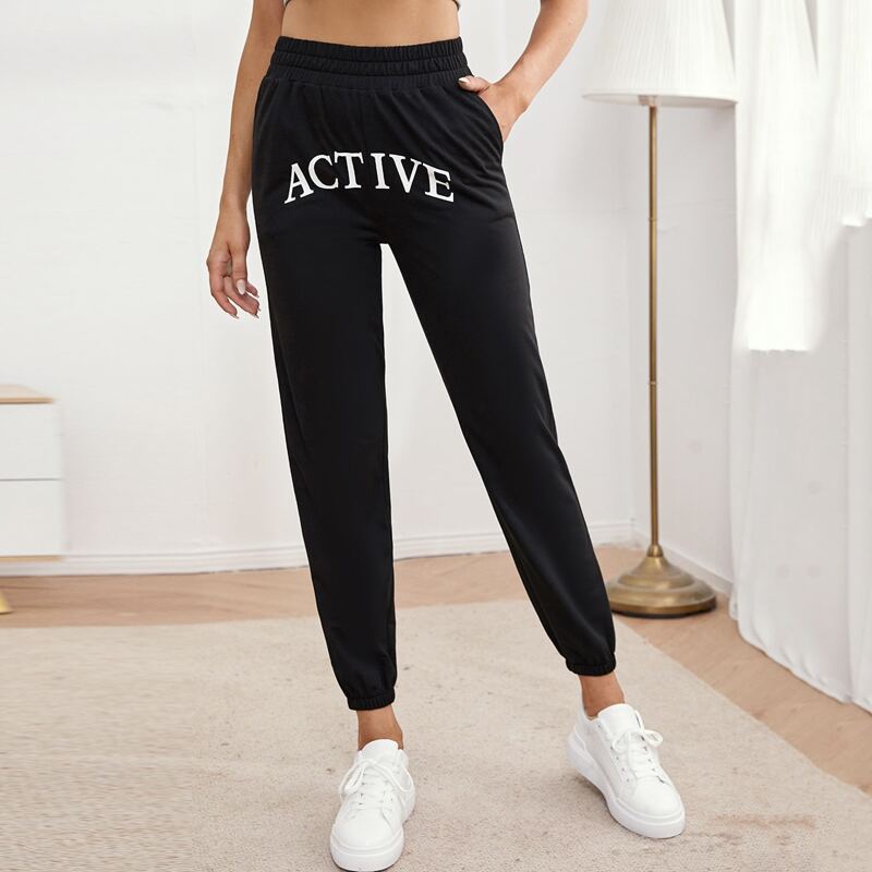 

Letter Graphic Sports Pants, Black