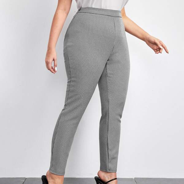 

Plus High Waist Houndstooth Pants, Black and white