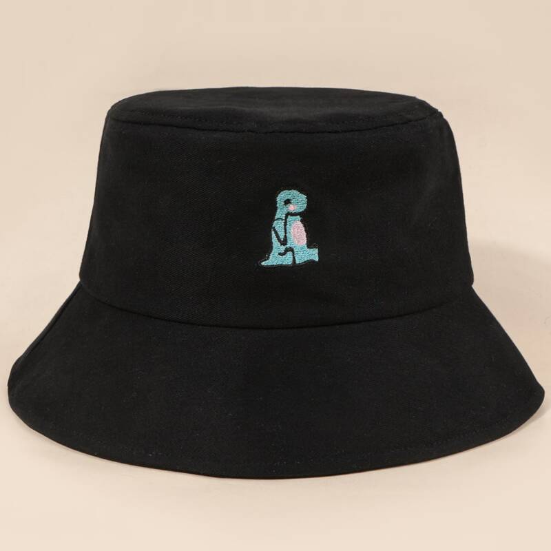 

Cartoon Embroidery Bucket Hat, Black