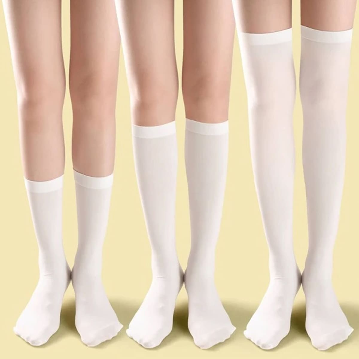 

3pairs Solid Multi Size Socks, White