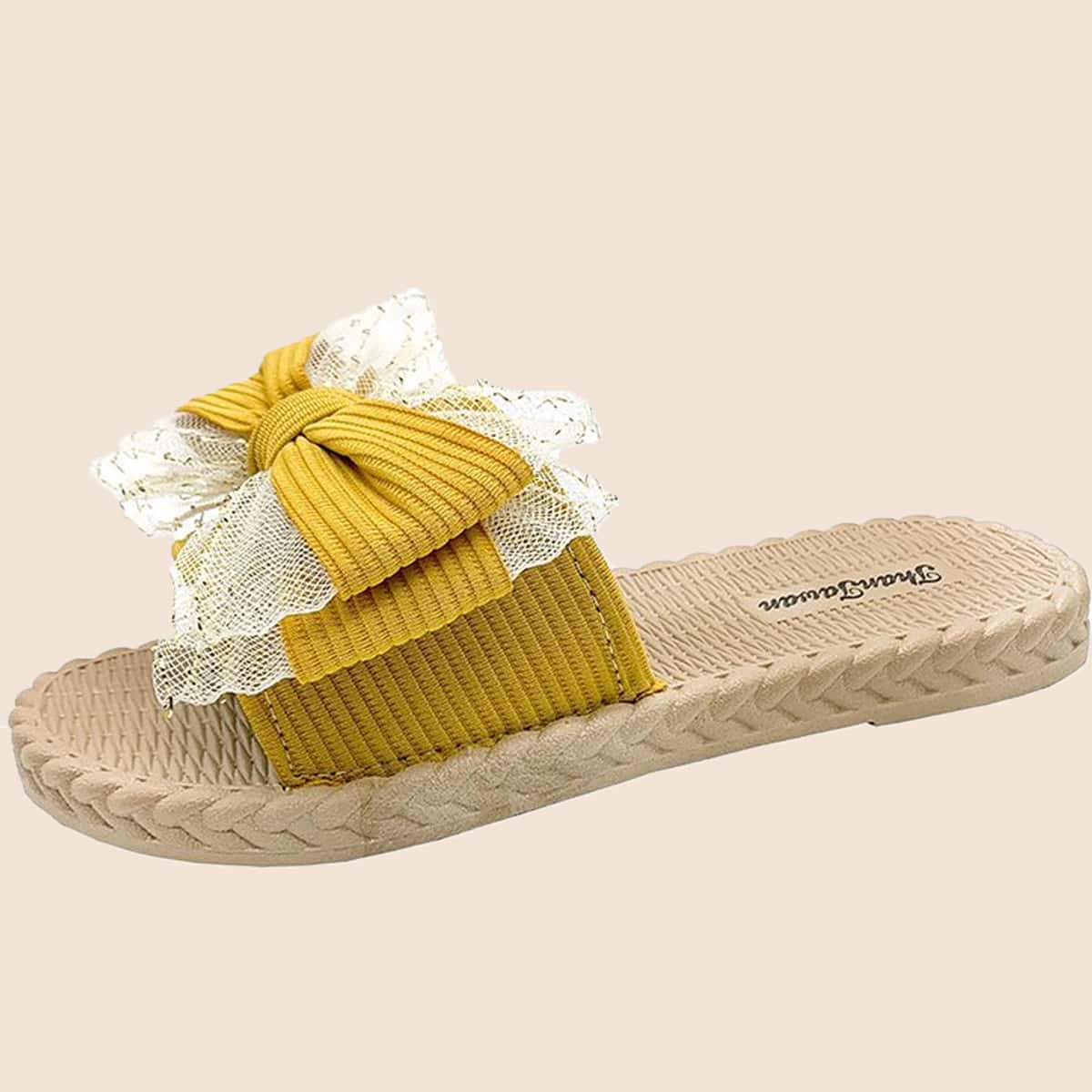 

Mesh Bow Slide Sandals, Yellow