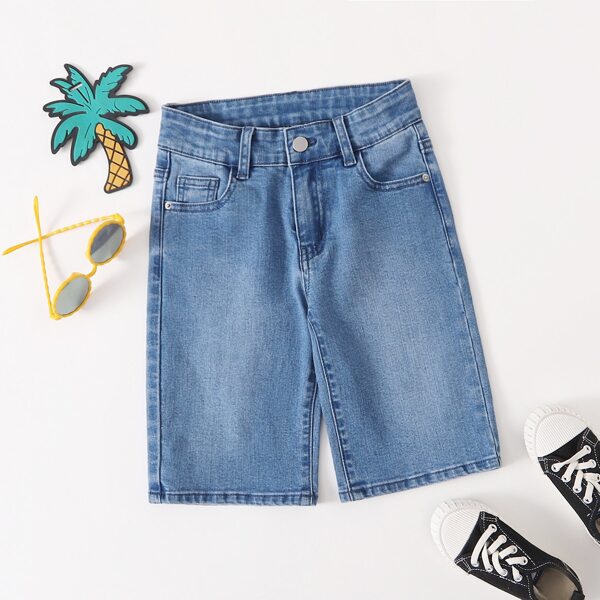 

Boys Zipper Fly Slant Pocket Denim Shorts, Light wash