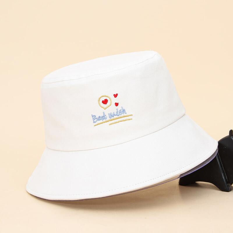 

Heart Embroidery Bucket Hat, White