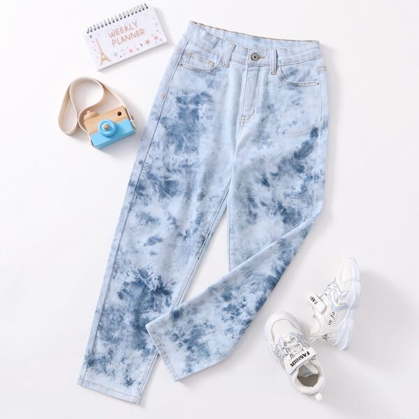 

Boys Tie Dye Zipper Fly Tapered Jeans, Light wash