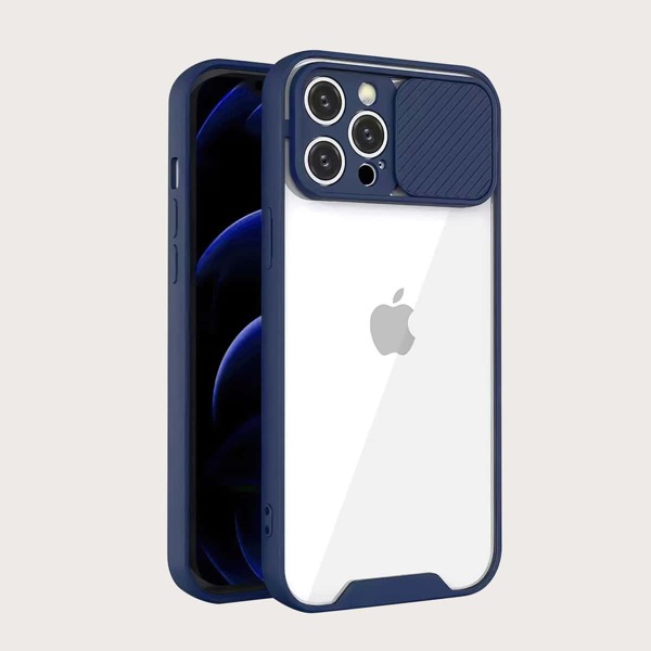 

Contrast Frame Slide Camera Cover iPhone Case, Blue clear