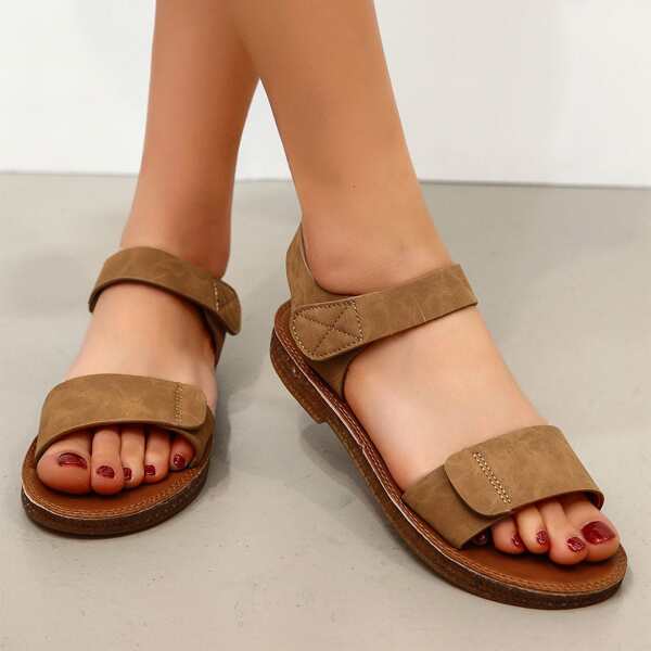 

Velcro Strap Flat Sport Sandals, Brown