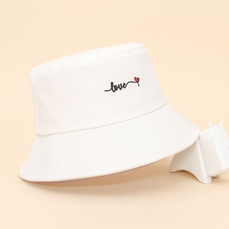 

Letter Embroidery Bucket Hat, White