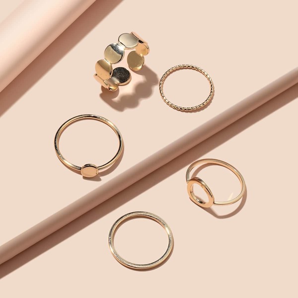 

5pcs Geometric Decor Ring, Gold