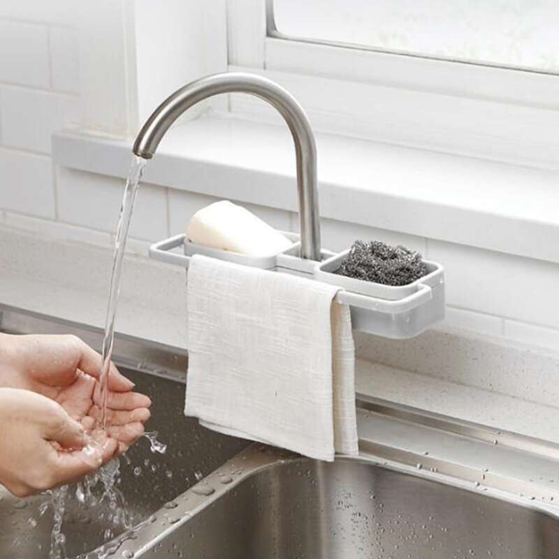 

1pc Faucet Hanging Storage Rack, Grey