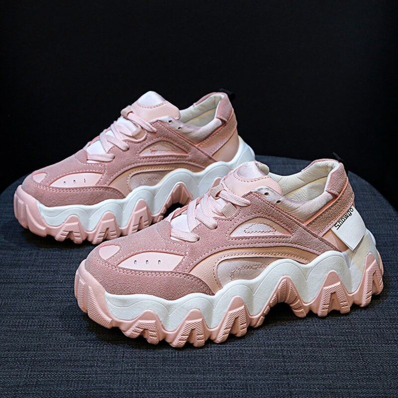 

Colorblock Lace-up Chunky Sneakers, Baby pink