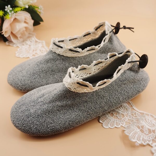 

Lace Trim Drawstring Slippers, Grey