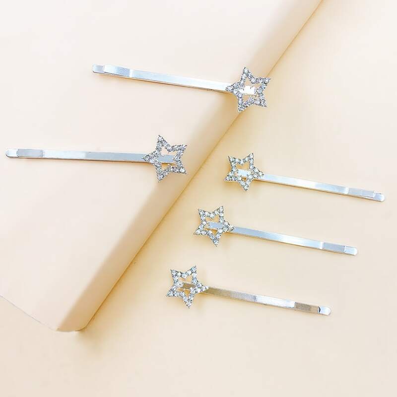 

5pcs Rhinestone Star Decor Hair Clip, Silver