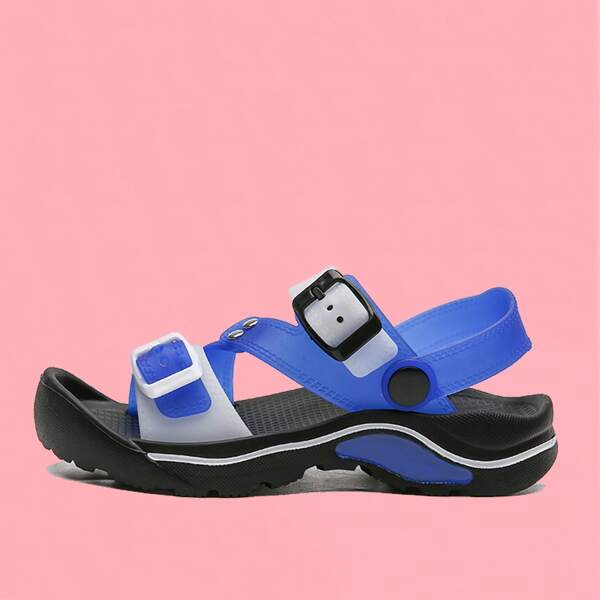 

Buckle Design Slingback Sandals, Blue and white