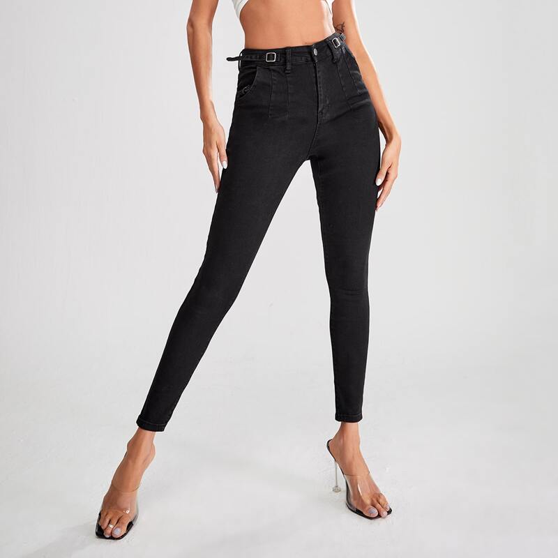 

Solid Cropped Skinny Jeans, Black